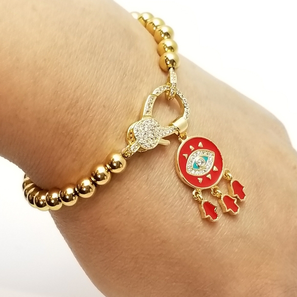 NWT Evil Eye Hamsa 18K Gold Stainless Steel NEW - Picture 3 of 10